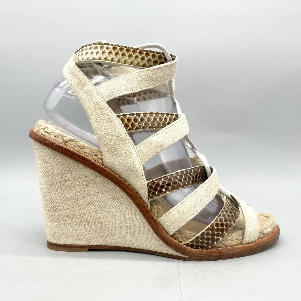 Paul Andrew Womens 40 10 Gladiator Sandals Shoes Snake Print Ivory Wedge Lace Up